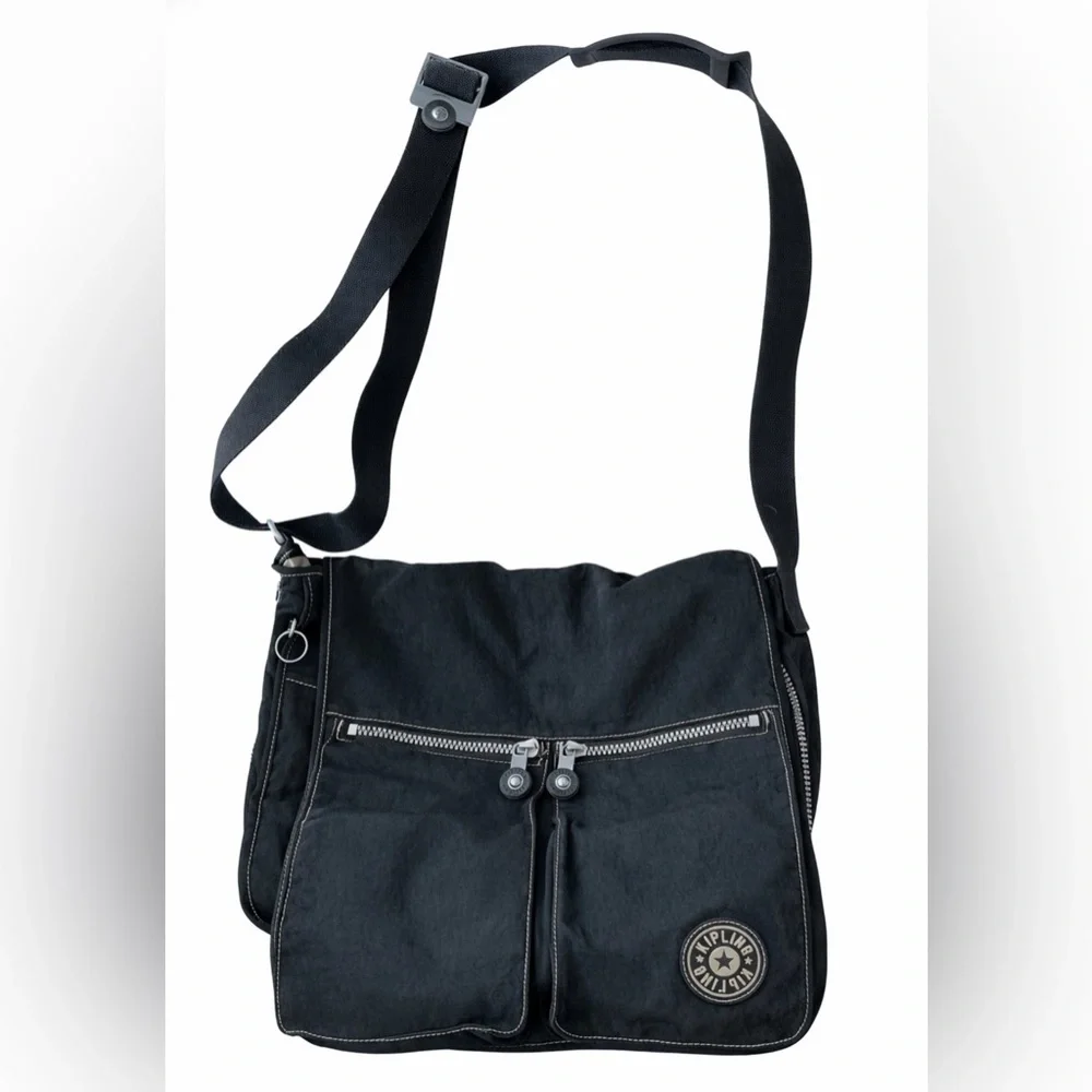 Kipling Black Nylon Expandable Laptop Messenger Crossbody Bag Large
